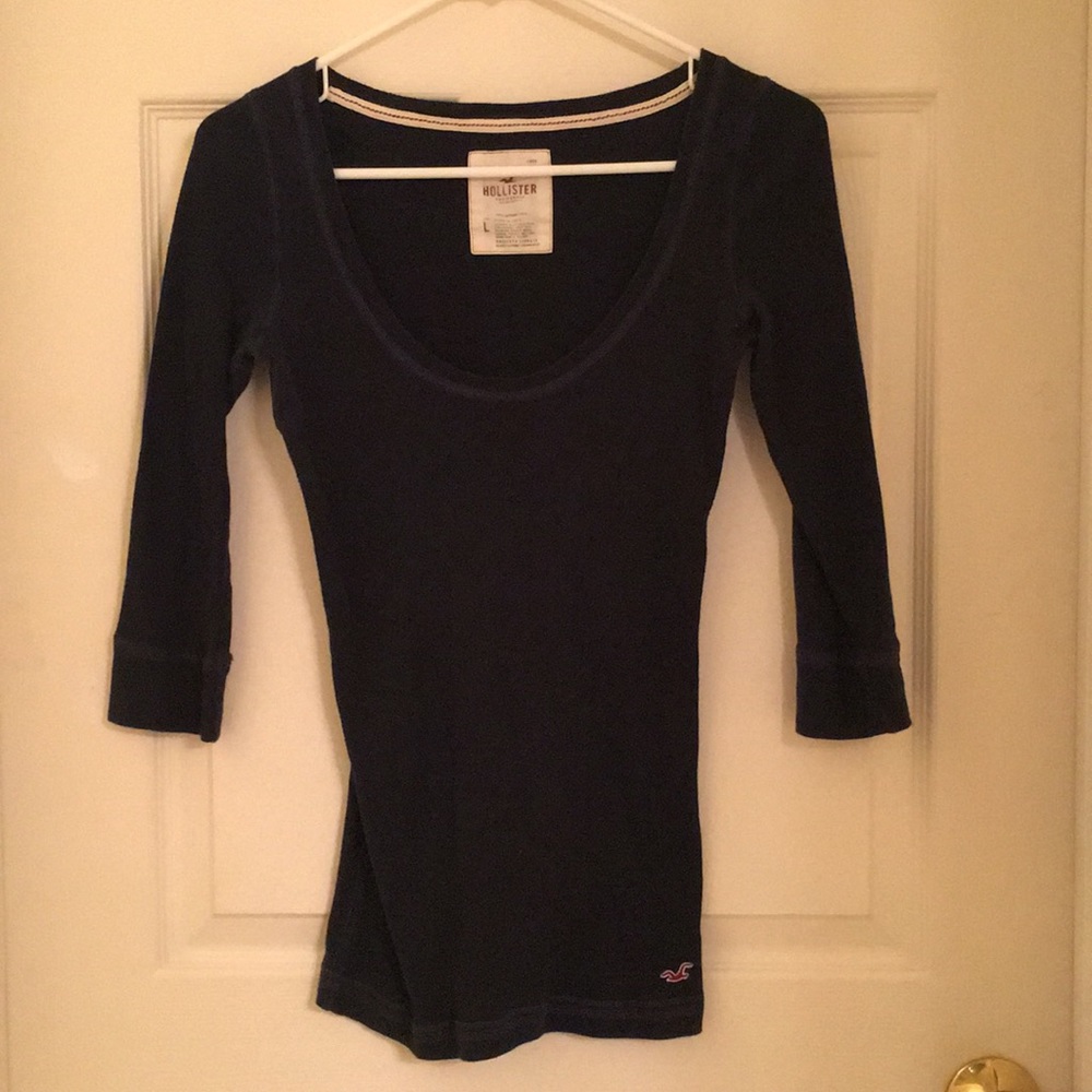 Navy 3/4 length sleeve shirt Hollister size large